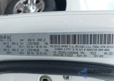 2018 Ram 2500 Tradesman 4X2 6'4 Box from USA, damaged, VIN 3C6UR4CL4JG424449